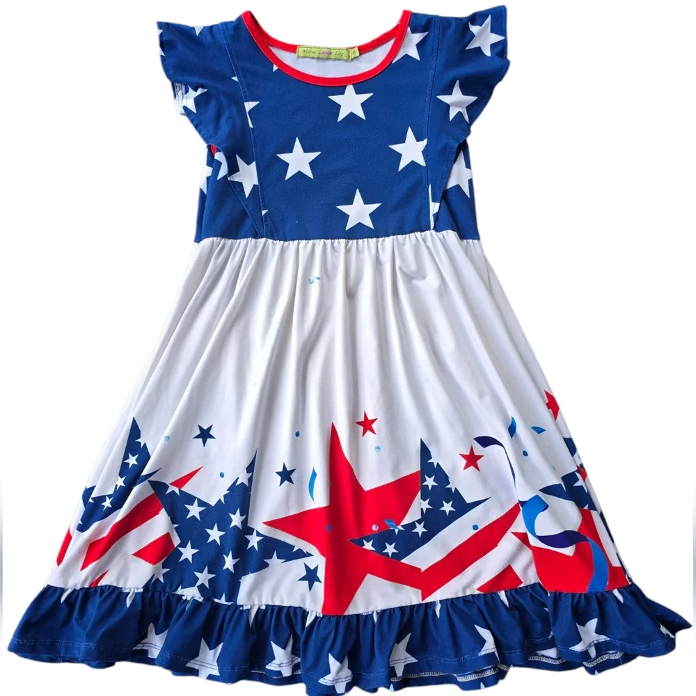 Millie Loves Lily Blue and White Star Pattern Patriotic Dress Size 10